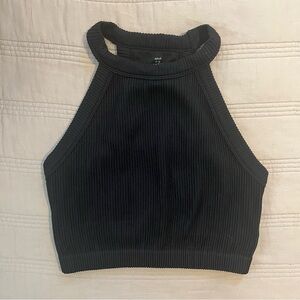 Aerie Black Ribbed Crop Top Tight Fit
